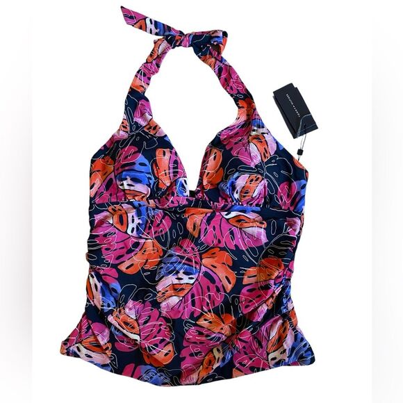 NWT Tommy Hilfiger Monstera Leaf Halter Tankini Top Size XL Multicolor Swim Top - Picture 4 of 12